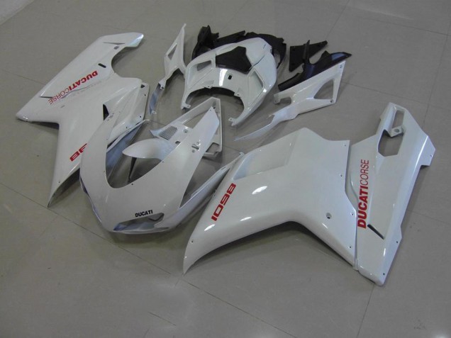 Carenado Ducati 848 1098 1198 2007-2014 - Blanco Perla con Rojo Calcomanías Carenado Ducati 848 1098 1198 2007-2014 - Blanco Perla con Rojo Calcomanías