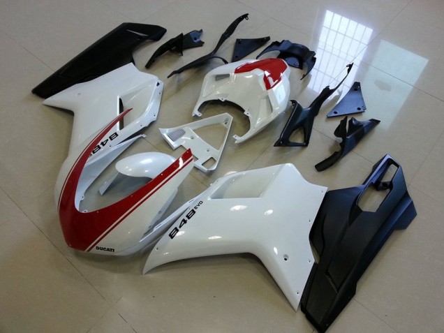 Carenado Ducati 848 1098 1198 2007-2014 - Negro Mate Blanco con Rojo Raya Carenado Ducati 848 1098 1198 2007-2014 - Negro Mate Blanco con Rojo Raya