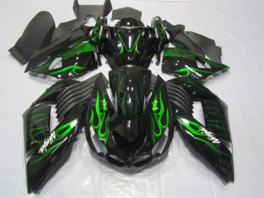 Carenado Kawasaki ZX14R ZZR 1400 2006-2011 - Negro Verde Llama Ninja