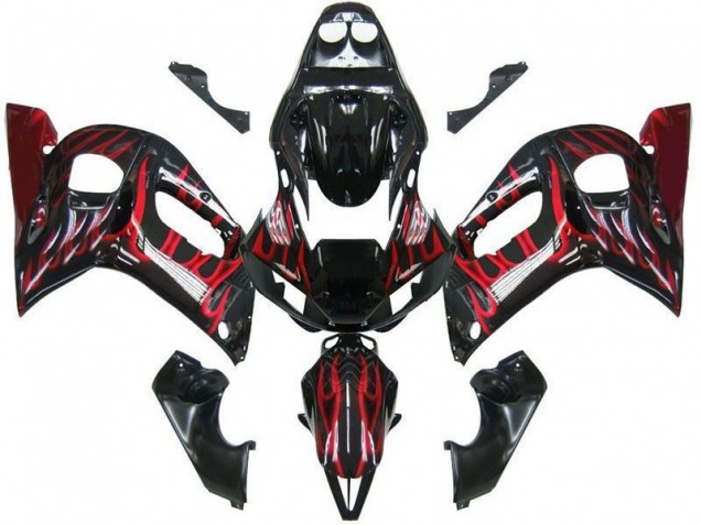 Carenado Yamaha R6 1998-2002 - Negro Rojo Llama Carenado Yamaha R6 1998-2002 - Negro Rojo Llama