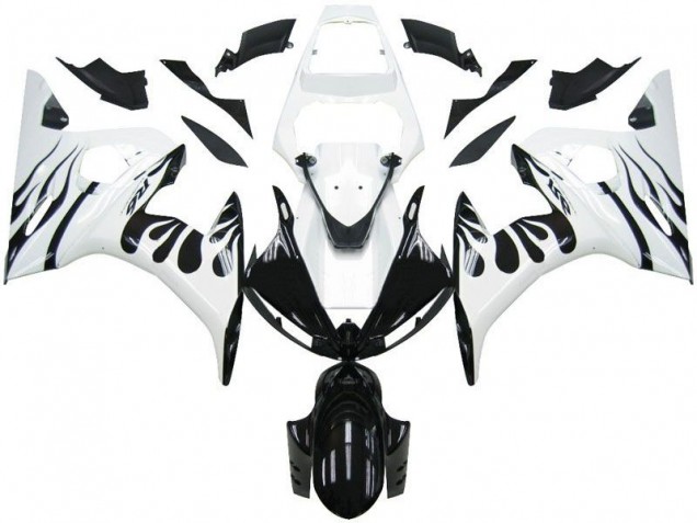 Carenado Yamaha R6 2003-2005 - Blanco Llama Negro Carenado Yamaha R6 2003-2005 - Blanco Llama Negro