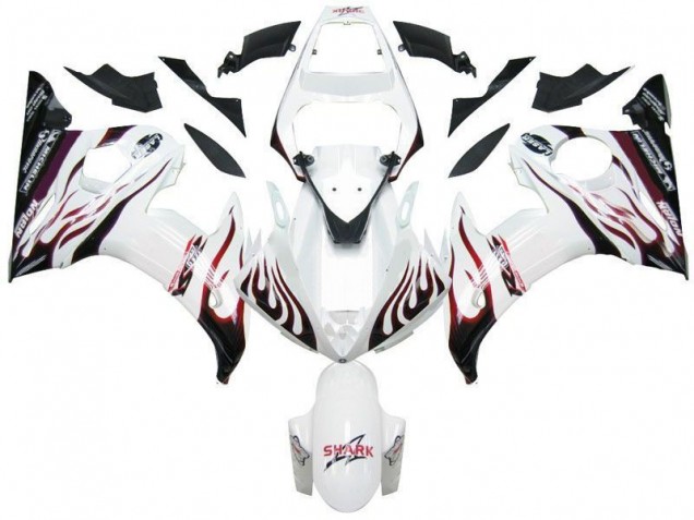 Carenado Yamaha R6 2003-2005 - Blanco Negro Rojo Llama Carenado Yamaha R6 2003-2005 - Blanco Negro Rojo Llama