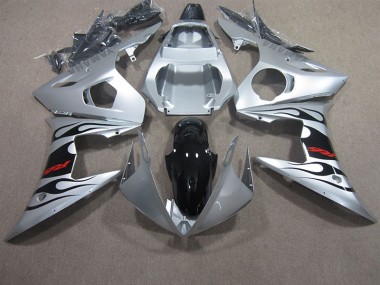 Carenado Yamaha R6 2003-2005 - Plata Negro Rojo Calcomanía