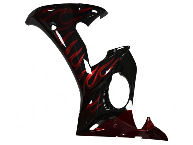 Carenado Moto Yamaha YZF R6 2003-2004 - Negro Brillante Rojo Llama