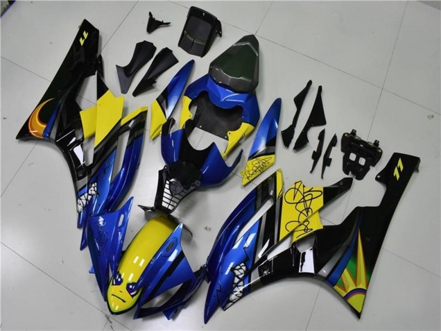 Carenados Moto Yamaha YZF R6 2006-2007 - Azul Amarillo Negro Brillante Tiburón