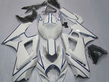 Carenados Moto Suzuki GSXR 1000 2007-2008 - Blanco Brillante Azul Pinstripe