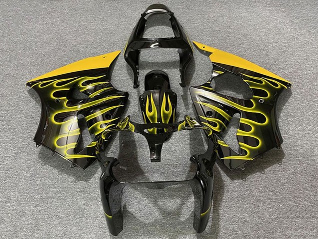 Carenados Moto Kawasaki ZX6R 2000-2002 - Negro Brillante Amarillo Llama
