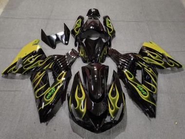 Carenados Moto Kawasaki ZX14R 2006-2011 - Negro Brillante Amarillo Llama
