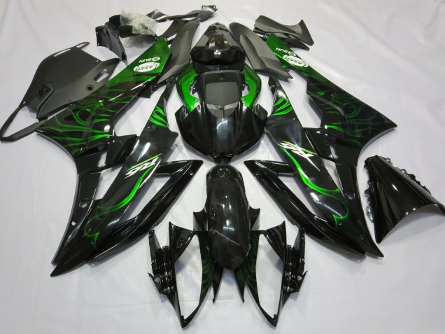 Carenados Moto Yamaha R6 2006-2007 - Negro Brillante Verde Llama