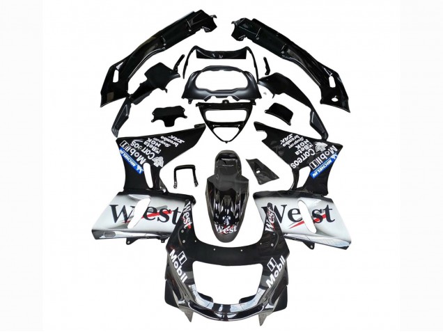 Carenados Moto Kawasaki ZZR600 1998-2003 - Negro Brillante Blanco West
