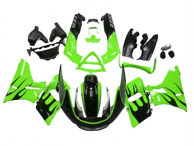 Carenados Moto Kawasaki ZZR600 1998-2003 - Verde Negro Brillante Llama