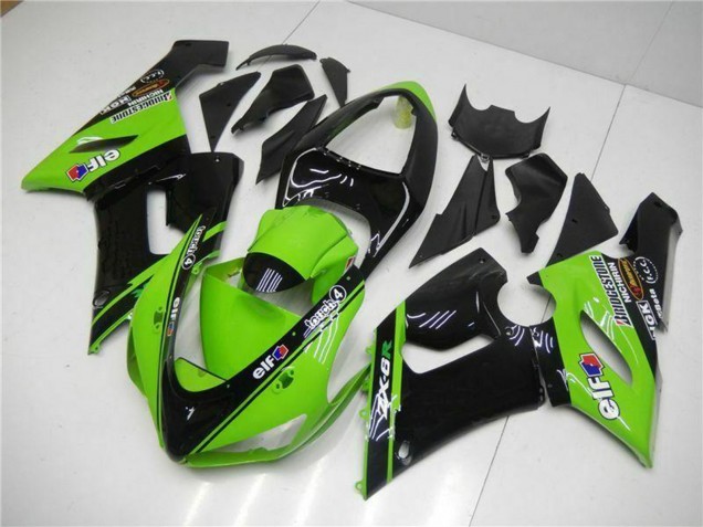 Carenados Moto Kawasaki ZX6R 2005-2006 - Verde Negro Brillante Elf