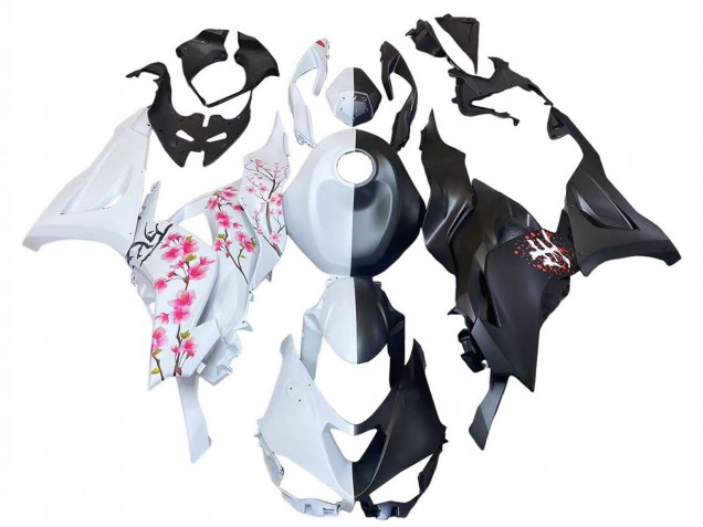 Carenados Moto Kawasaki ZX6R 2023-2025 - Negro Blanco Flower