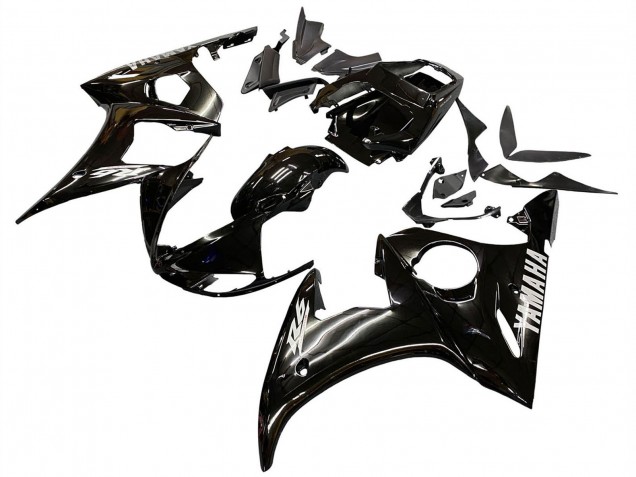 Carenados Moto Yamaha YZF R6S 2006-2009 - Negro Brillante Blanco Calcomanías