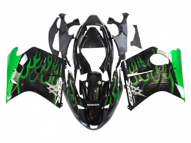 Carenado Moto Honda CBR1100XX Blackbird 1996-2007 - Negro Brillante Verde Llama