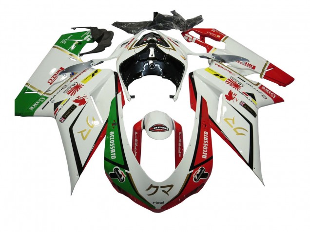Carenados Moto Ducati 848/1098/1198 2007-2014 - Blanco Rojo Verde Accossato