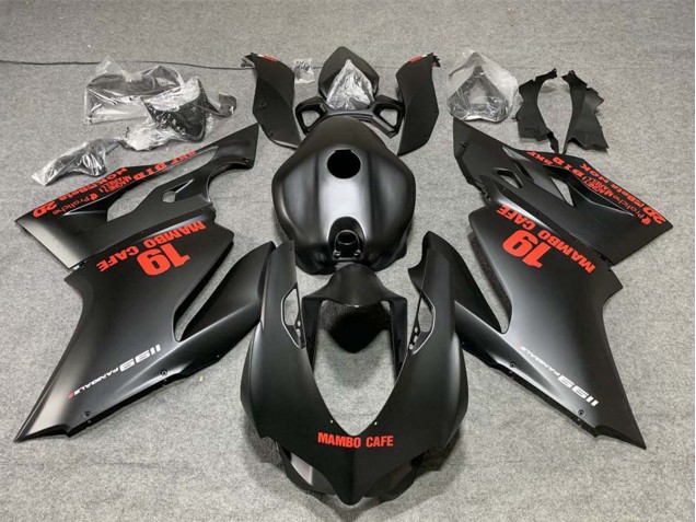 Carenados Moto Ducati 1199 2011-2014 - Negro Mate Rojo Calcomanías Mambo Cafe 19