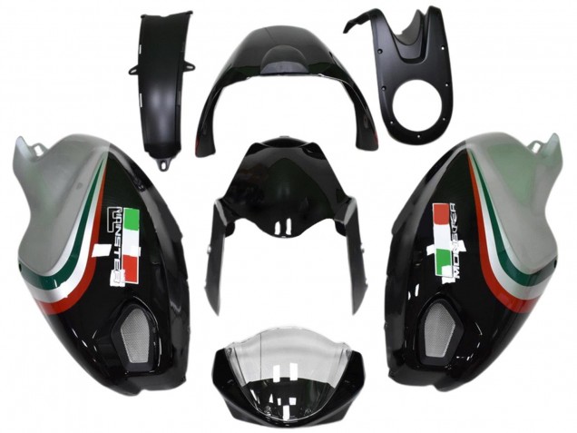 Carenados Moto Ducati Monster 696 796 1100 1100S 2008-2012 - Negro Brillante Plata Rojo Verde
