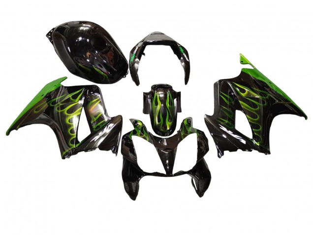 Carenados Moto Honda VFR 800 2002-2013 - Negro Brillante Verde Llama