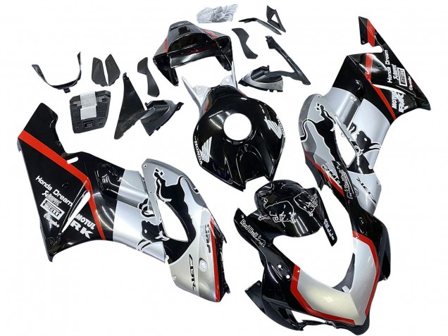Carenados Moto Honda CBR1000RR 2004-2005 - Plata Negro Brillante Rojo Raya