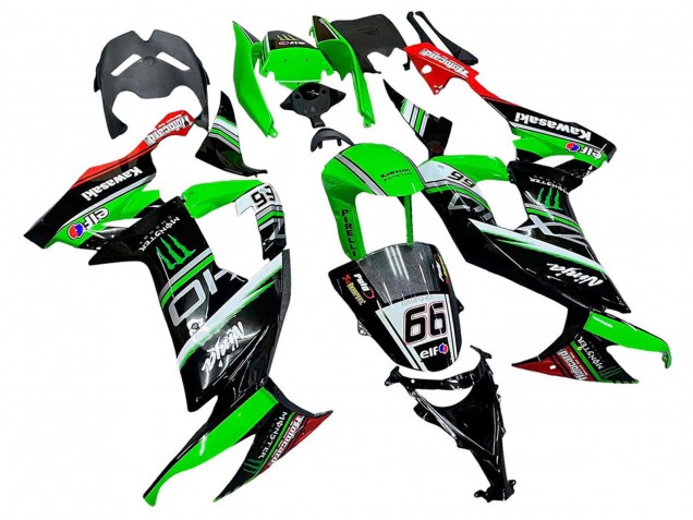 Carenados Moto Kawasaki ZX10R 2008-2010 - Verde Blanco Rojo Negro Monstruo Elf 66