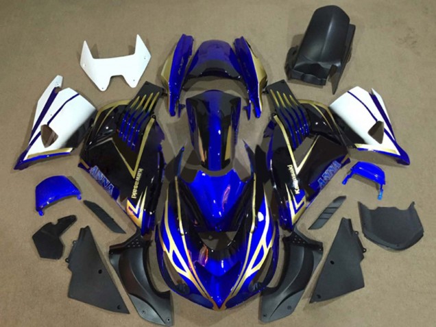 Carenados Moto Kawasaki ZX14R ZZR1400 2006-2011 - Blanco Azul Oro