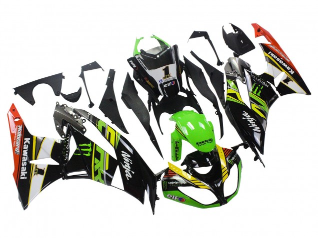 Carenados Moto Kawasaki ZX6R 2009-2012 - Verde Negro Brillante Amarillo Blanco Rojo Elf Monstruo