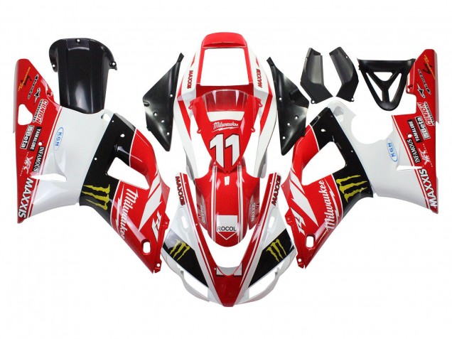Carenados Moto Yamaha YZF 1000 R1 1998-1999 - Rojo Blanco Negro Amarillo Monstruo Milwaukee MAXXIS 11
