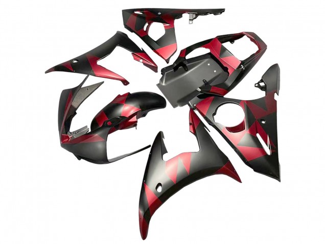 Carenados Moto Yamaha YZF 600 R6 2005 - Negro Mate Rojo Geométrico