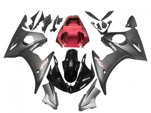 Carenados Moto Yamaha YZF 600 R6 2005 - Negro Mate Negro Brillante Gris Rojo