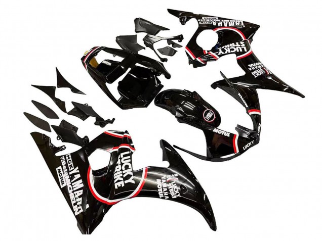 Carenados Moto Yamaha YZF 600 R6 2005 - Negro Brillante Blanco Lucky Strike Motul