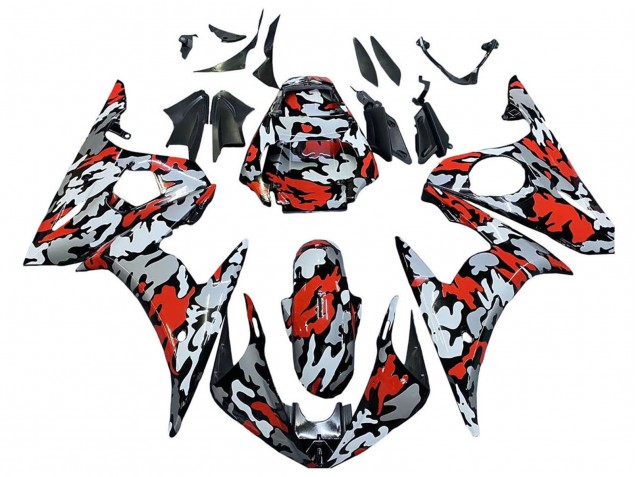 Carenados Moto Yamaha YZF 600 R6 2005 - Negro Rojo Gris Camouflage