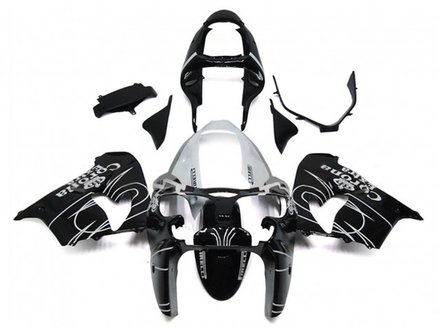 Carenados Moto Kawasaki ZX9R 2000-2001 - Negro Brillante Blanco Corona Extra