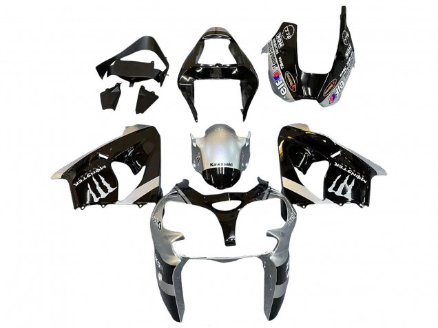 Carenados Moto Kawasaki ZX9R 2002-2003 - Plata Negro Brillante Monstruo Elf