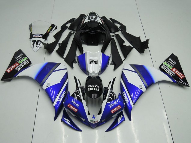 Carenados Moto Yamaha YZF R1 2012-2014 - Blanco Azul Negro Brillante Volvo Fimer Yamalube