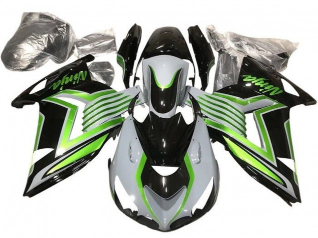 Carenados Moto Kawasaki ZX14R ZZR1400 2012-2024 - Blanco Verde Negro Brillante