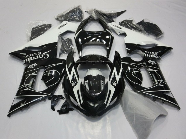 Carenados Moto Kawasaki ZX6R 2005-2006 - Negro Brillante Blanco Corona Extra Tribal