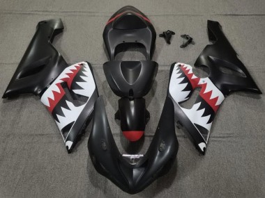 Carenados Moto Kawasaki ZX6R 2005-2006 - Negro Mate Blanco Rojo Tiburón