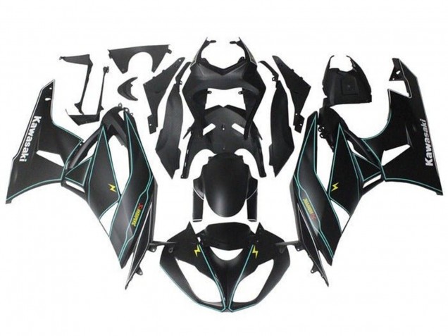 Carenados Moto Kawasaki ZX6R 2009-2012 - Negro Mate Azul Amarillo Raya