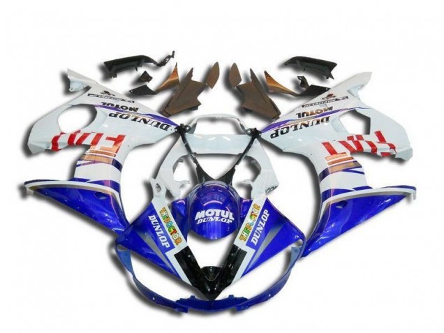 Carenados Moto Yamaha YZF R6 2003-2004 - Blanco Azul Rojo Fiat Motul Dunlop Michelin