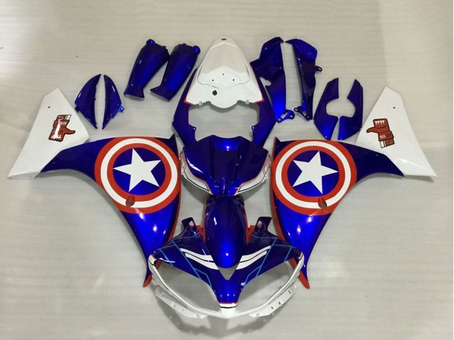 Carenados Moto Yamaha YZF 1000 R1 2009-2011 - Azul Blanco Rojo Estrella Captain America