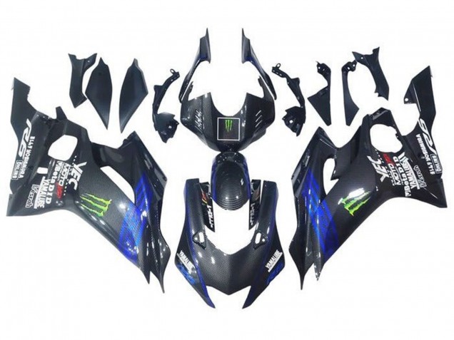 Carenados Moto Yamaha YZF R6 2017-2023 - Azul Negro Falso FibraCarbono Verde Monstruo
