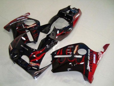 Carenados Moto Honda CBR250RR MC19 1988-1989 - Negro Brillante Rojo Llama