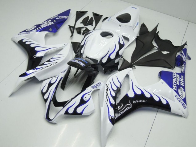 Carenados Moto Honda CBR600RR 2007-2008 - Blanco Azul Negro Brillante Llama