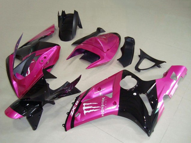 Carenados Moto Kawasaki ZX6R 2003-2004 - Rosa Negro Blanco Monstruo
