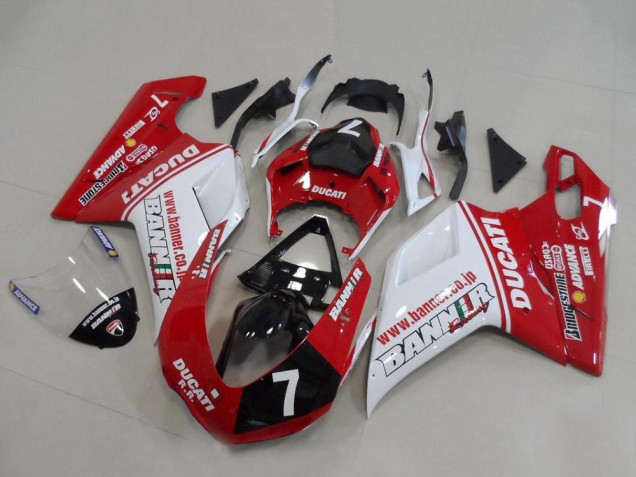 Carenados Moto Ducati 848 1098 1198 2007-2014 - Blanco Rojo Negro Brillante Banner 7