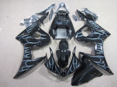 Carenados Moto Yamaha YZF R6 2003-2004 - Negro Brillante Plata Llama