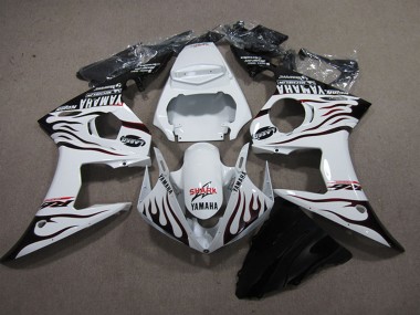 Carenados Moto Yamaha YZF R6 2003-2004 - Blanco Negro Brillante Llama Tiburón