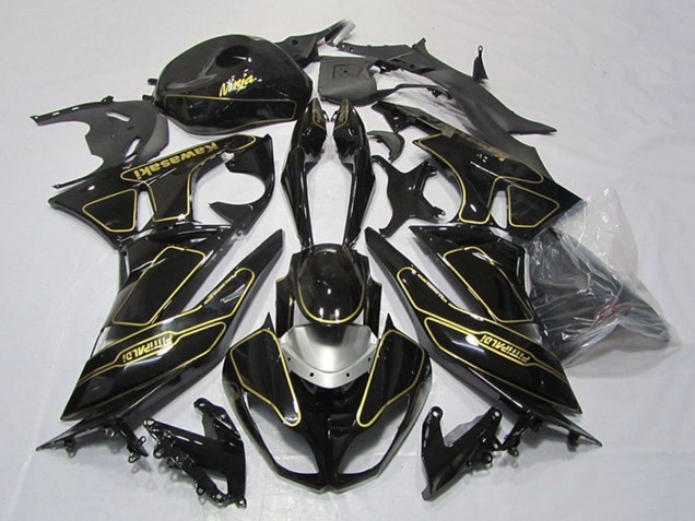 Carenados Moto Kawasaki ZX6R 2009-2012 - Negro Brillante Plata Oro