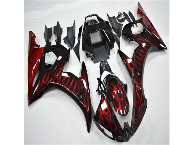 Plástico Yamaha R6 2003-2005 - Negro Rojo Llama Plástico Yamaha R6 2003-2005 - Negro Rojo Llama